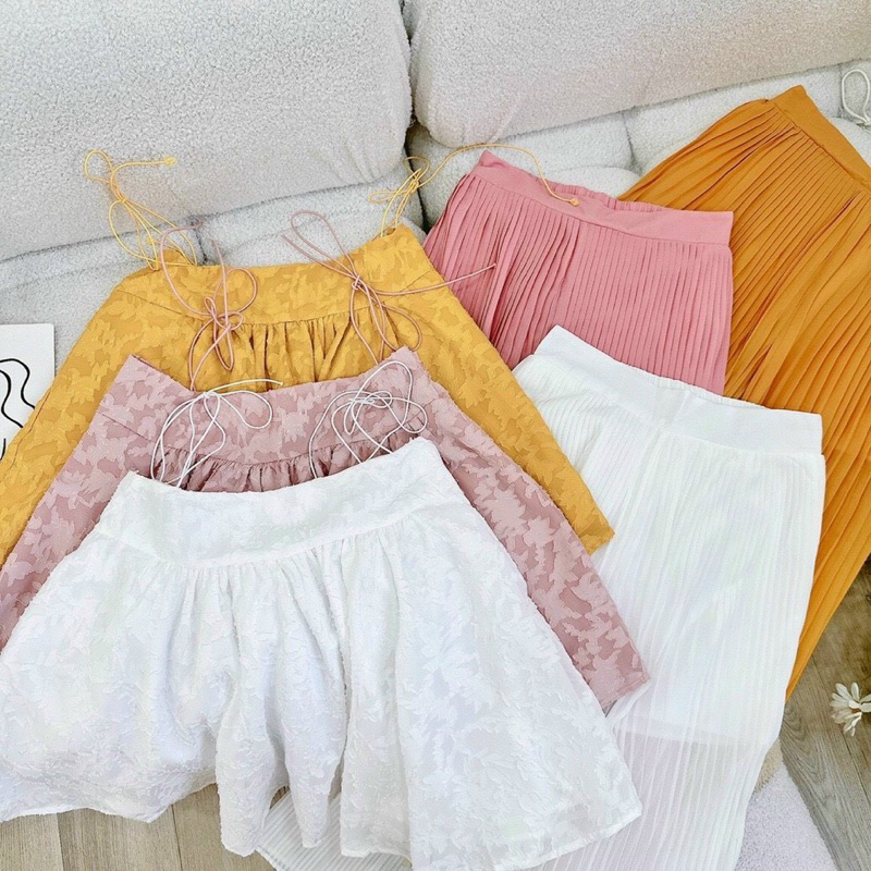 HÀNG CAO CẤP Set Áo Dây Ren Babydoll Cao Cấp Kèm Quần Dập Ly Xuông