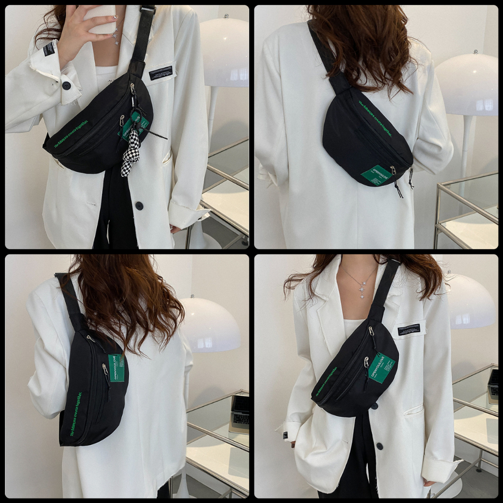 Túi chéo bao tử basic đen trắng đeo ngực và hông đa năng thời trang Hàn Quốc đẹp rẻ đi chơi chụp ảnh cá tính | BigBuy360 - bigbuy360.vn