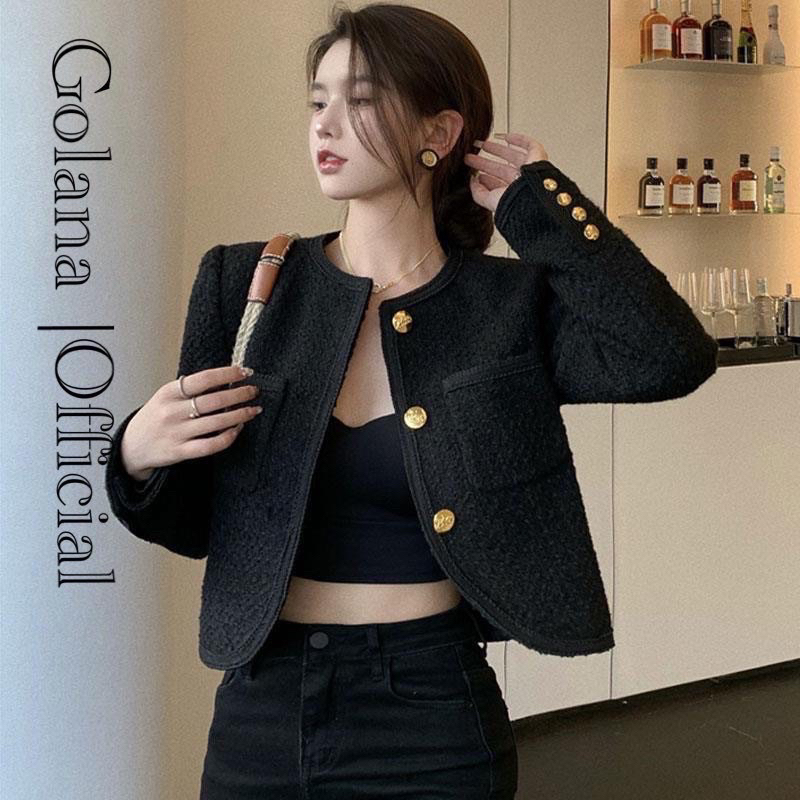 Áo khoác dạ Tweed siêu sang chảnh - dáng ngắn tay dài cút vàng