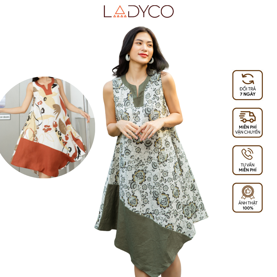 Váy Nữ Sát Nách Dáng Xòe Phối Màu Sang Trọng , Đầm Kiểu Công Sở Đẹp Chất Vải Linen Cao Cấp Nhiều Màu Họa Tiết Hoa Lá Tha