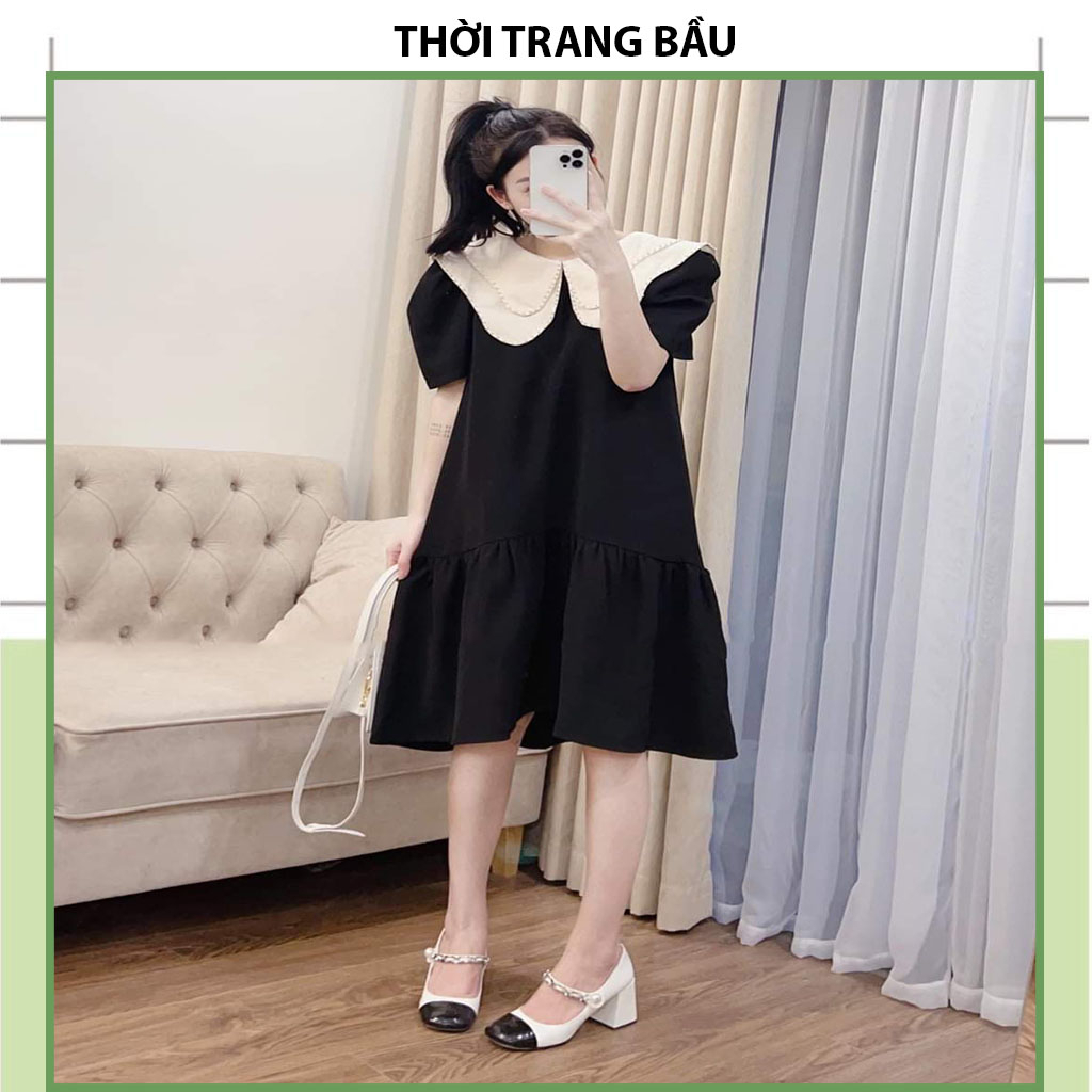 [thoitrangbau1 V324] VÁY BẦU  ĐẦM BẦU CÔNG SỞ DỰ TIỆC MÙA HÈ DÁNG BABAYDOLL CỔ BÈO 2 TẦNG ĐÍNH NGỌC VIÊN SIÊU SANG CHẢNH