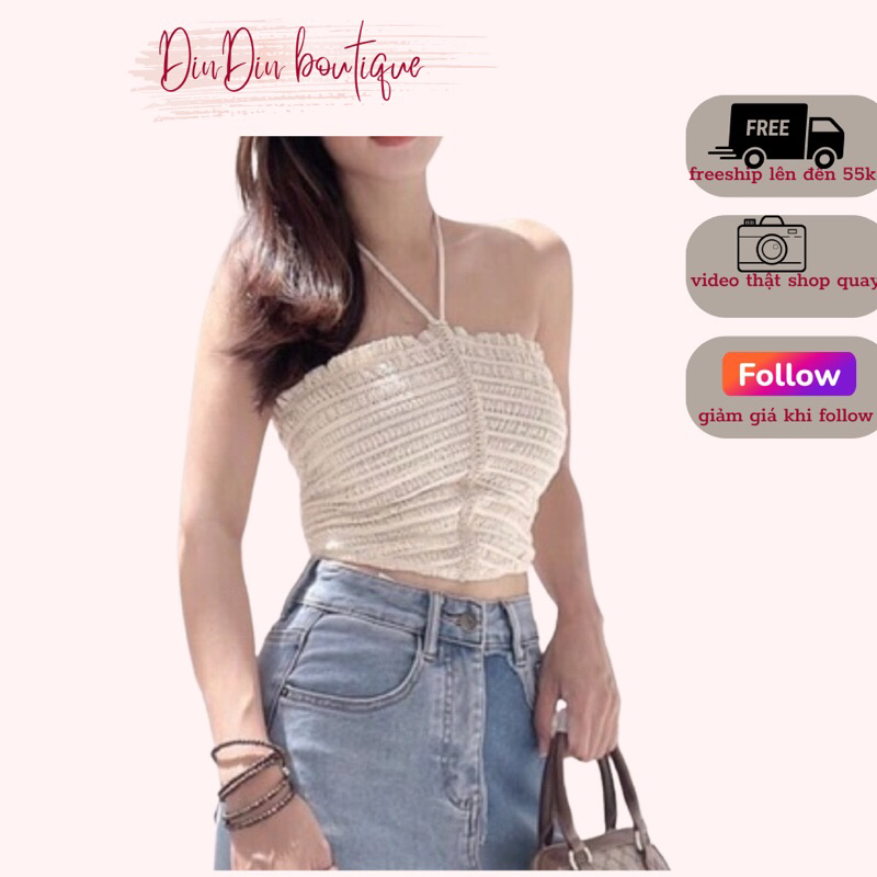 Áo yếm ren croptop màu be cột dây cổ sexy cá tính freesize 55kg đồ về, ( Kèm ảnh thật trải sàn ạ) | BigBuy360 - bigbuy360.vn