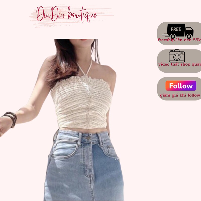 Áo yếm ren croptop màu be cột dây cổ sexy cá tính freesize 55kg đồ về, ( Kèm ảnh thật trải sàn ạ) | BigBuy360 - bigbuy360.vn