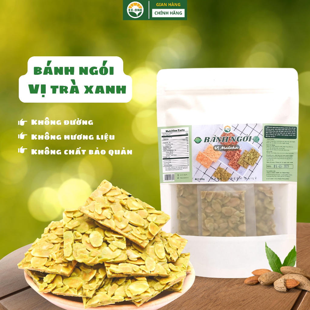 Bánh ngói Hạnh nhân Ec-One vị Matcha không đường, hỗ trợ ăn kiêng, giảm cân Túi zip 120g