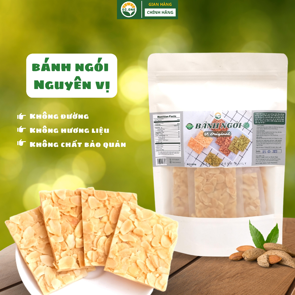 Bánh ngói Hạnh nhân Ec-One nguyên vị không đường, hỗ trợ ăn kiêng, giảm cân Túi zip 120g