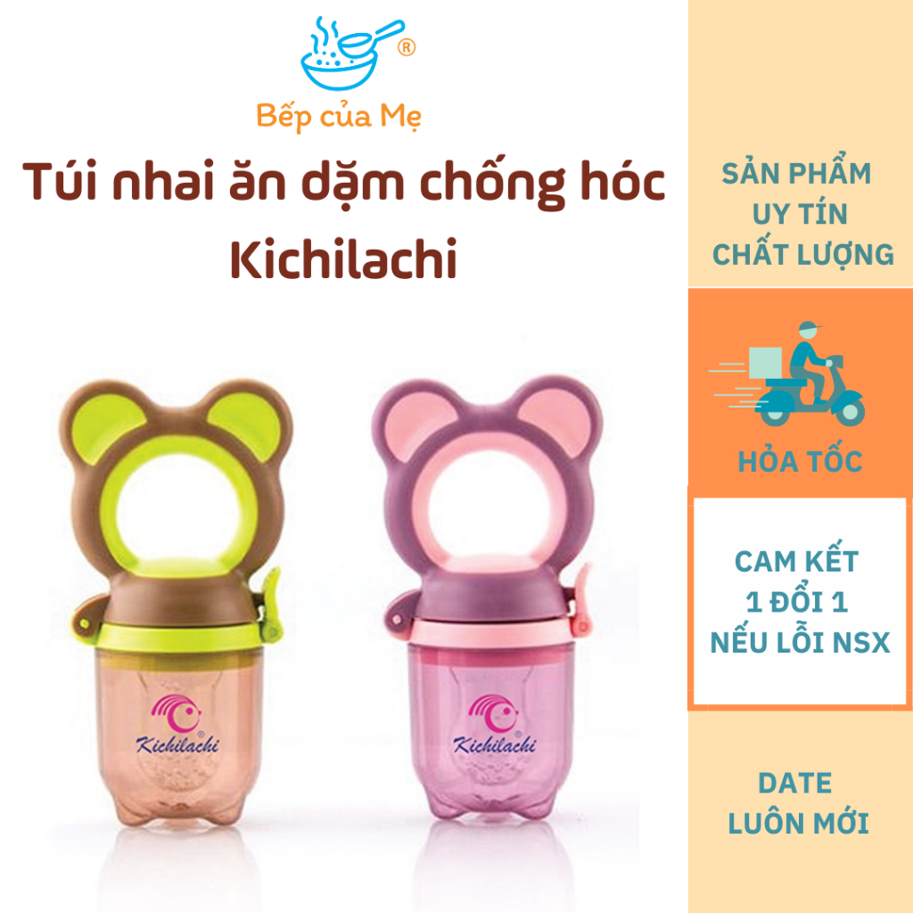 Túi nhai ăn dặm cho bé Kichilachi, núm silicon siêu mềm,ăn trái cây hoa quả chống hóc cho bé, Shop Bếp Của Mẹ