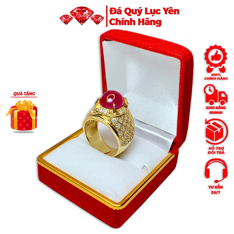 Nhẫn nam đá ruby tự nhiên KHAI TUYEN bạc phủ vàng 18k cao cấp MR01