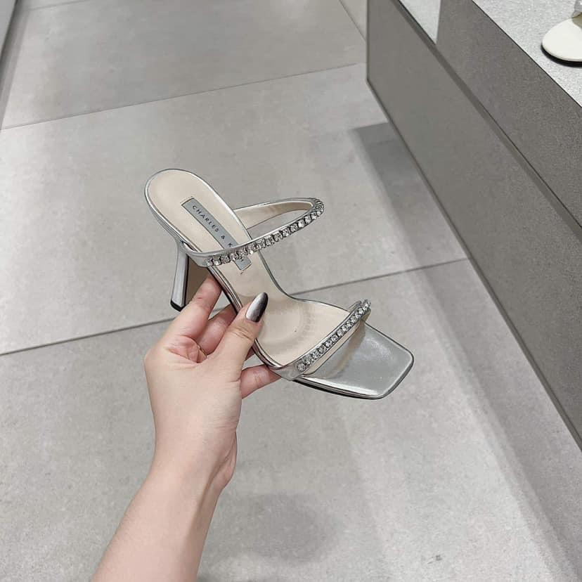 GIÀY SANDAL CAO GÓT NỮ CAO 7 PHÂN QUAI MẢNH MÀU ĐEN TRẮNG HOT 2023