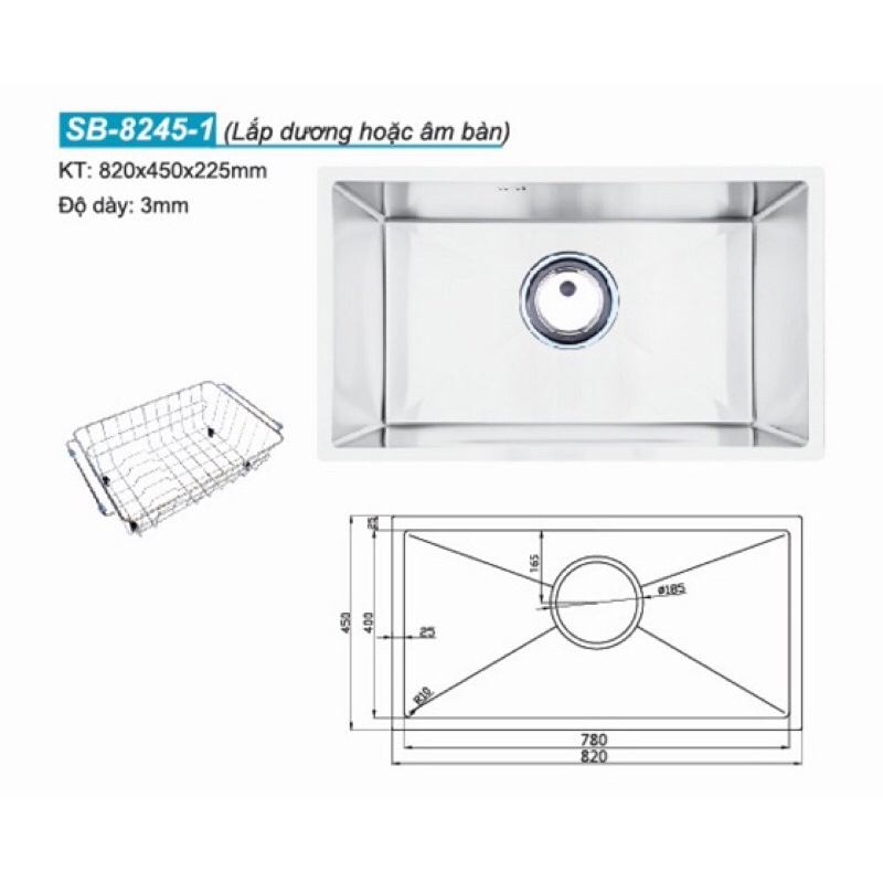 Chậu rửa bát 1 hố Sobisung SB-8245-1  Made In KOREA