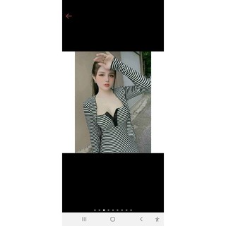 Set Đầm 2 dây kẻ sọc đen trắng