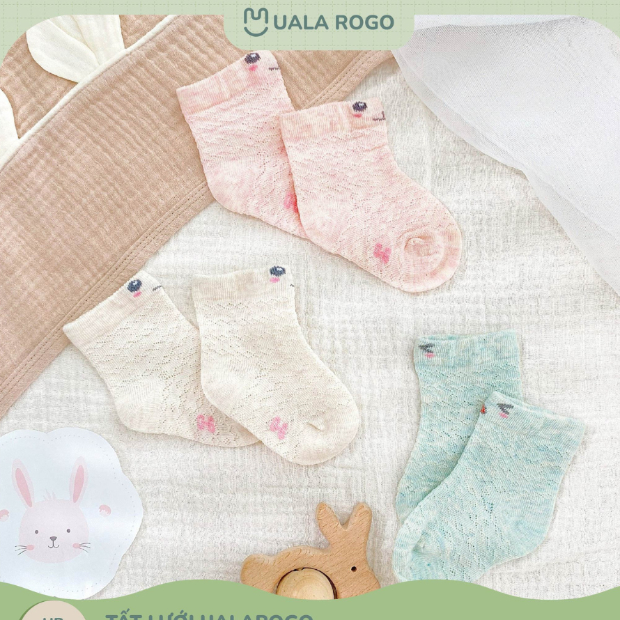 Tất lưới cho bé sơ sinh Uala rogo cotton thấm hút mềm thoáng giữ ấm chân cổ ngắn