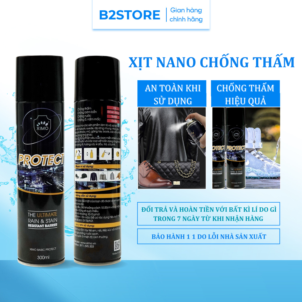 Chai xịt nano chống thấm, chống bẩn Protector XIMO cho giày, áo khoác, túi, ví, balo B2store