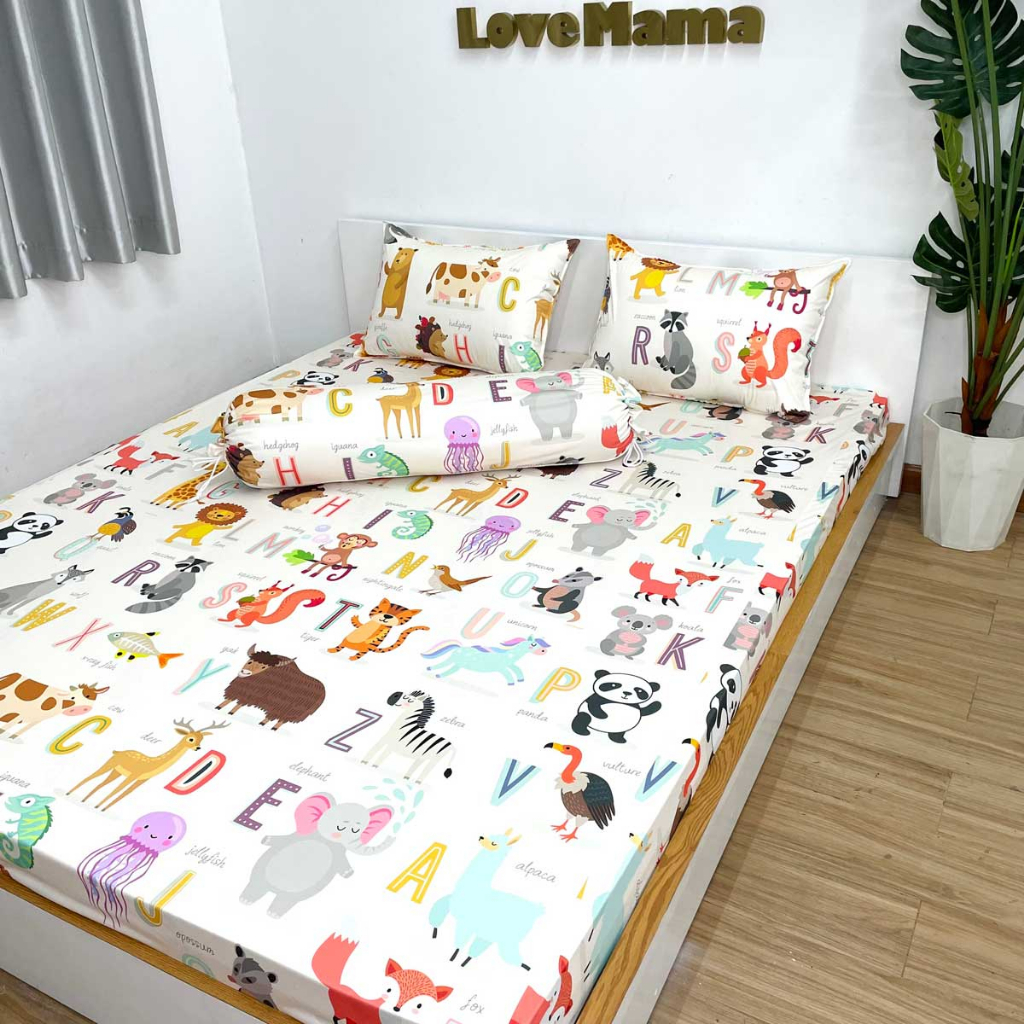 Ga chống thấm Cotton LoveMama không sột soạt bảng chữ cái ABC tiếng