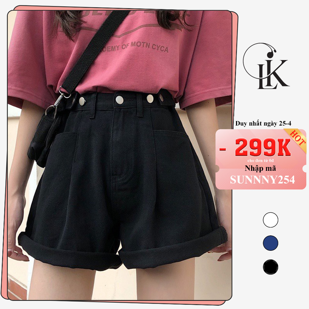 Quần short nữ SARAMIA quần short kaki jeans nữ lưng cao ống rộng ôm eo xắn gấu phong cách S1