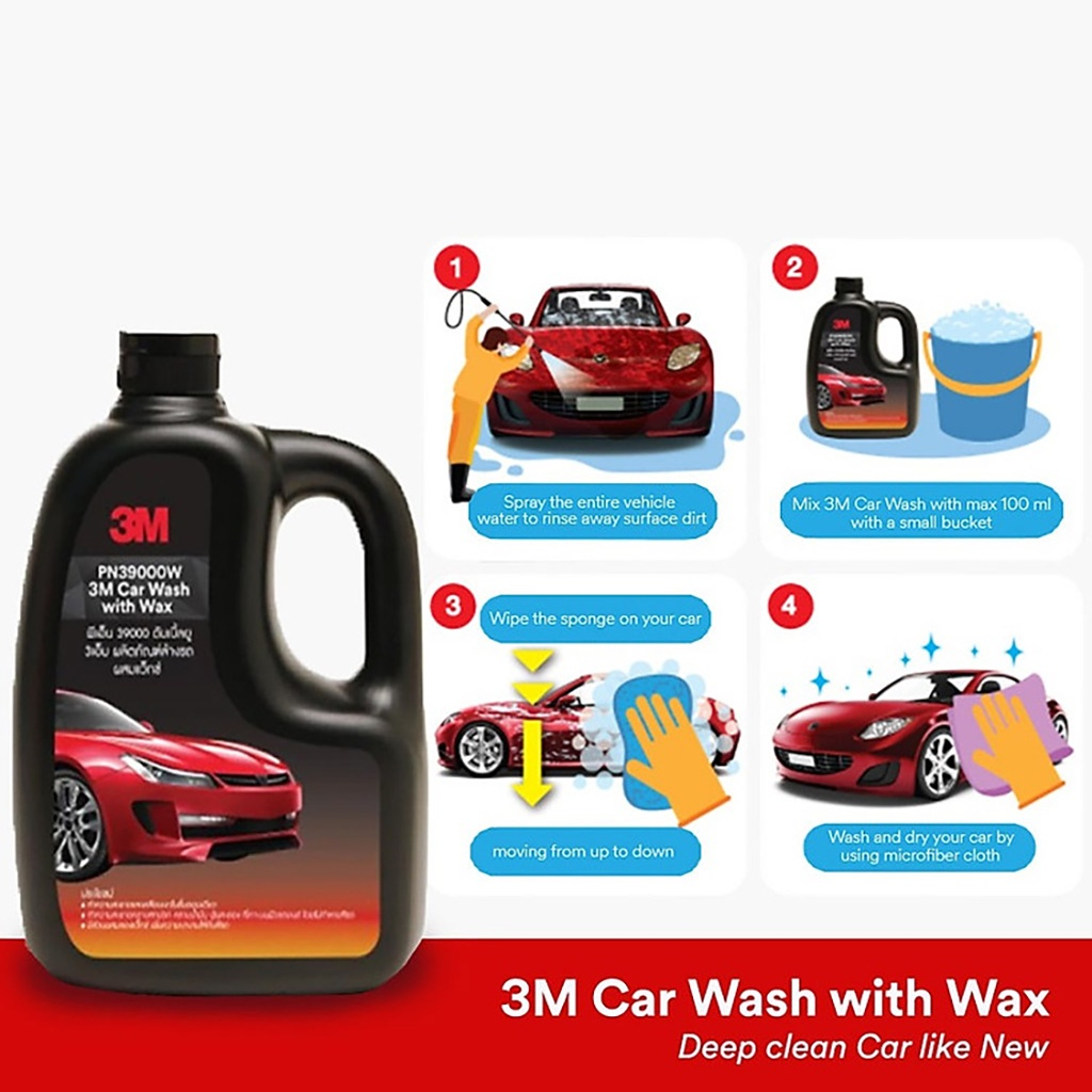 [Mã BMLTM50 giảm đến 50K đơn 99K] Xà bông rửa xe siêu bọt 3M Car Wash With Wax PN39000W- 1L - 3M Long Vu