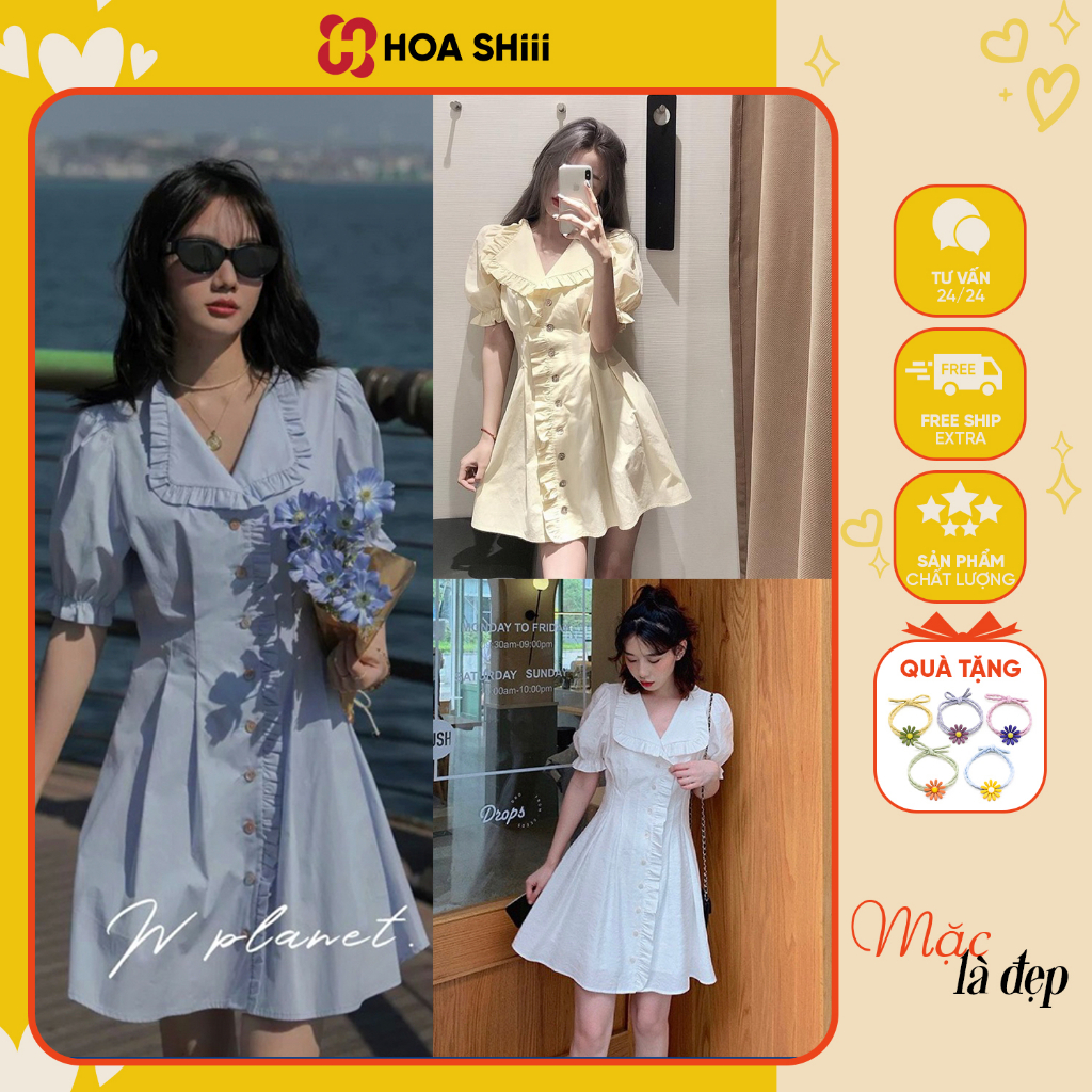 Váy thiết kế Tay Phồng Xếp Ly Eo Cổ Sen Bèo 3 Màu Thời Trang Nữ Mùa Hè Có Ảnh Thật sẵn hàng kèm video