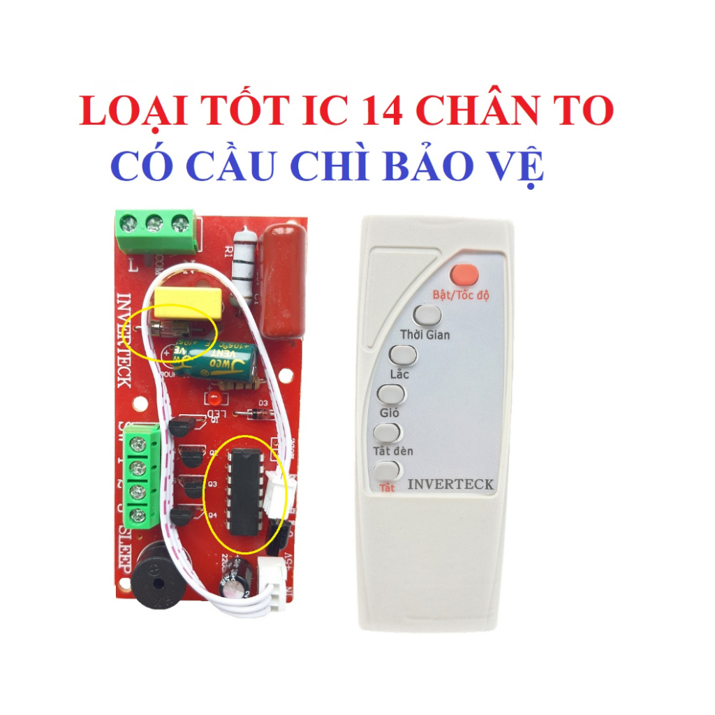 Bộ điều khiển quạt từ xa INVERTECH loại tốt IC to 14 chân có cầu chì bảo vệ dùng cho các loại quạt bàn quạt treo tường..