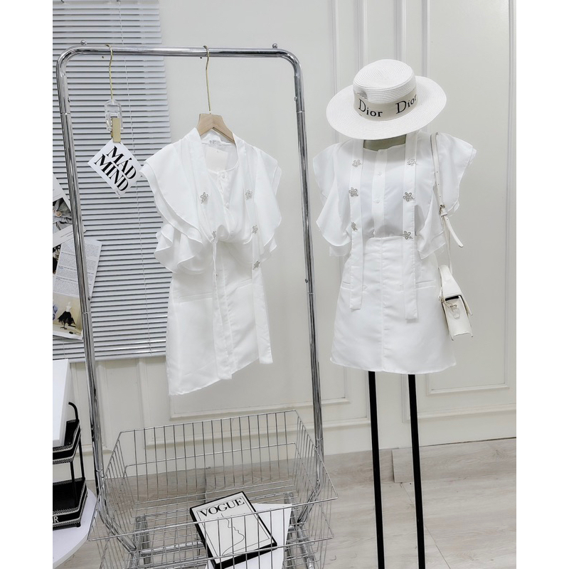 [ 𝐅𝐑𝐄𝐄 𝐒𝐇𝐈𝐏 ] Sét áo sơ mi tay bèo hoa cài mix chân váy tafta xinh lắm ak Sơ mi lụa mềm Hàng kỹ Lên form chuẩn Sỉ