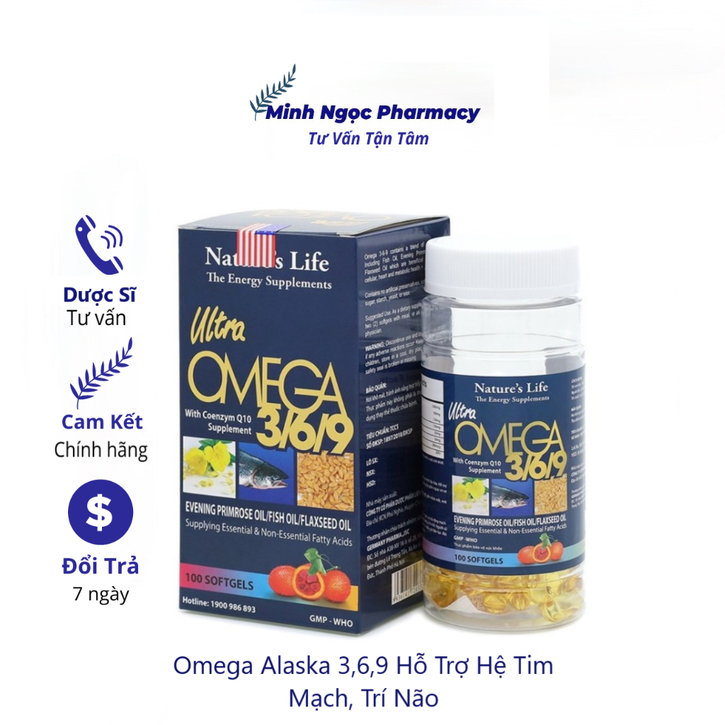 Dầu Cá Omega Alaska 3,6,9 Hỗ Trợ Hệ Tim Mạch, Trí Não, Tăng Cường Thị Lực , Sáng Mắt - Hộp 100v