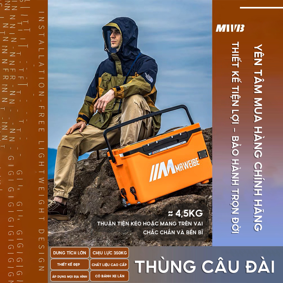 Thùng câu đài đa năng MAWEIBE - pat phụ kiên câu cá chân cố định mọi địa hình có bánh xe có chỗ ngồi chịu tải 350kg