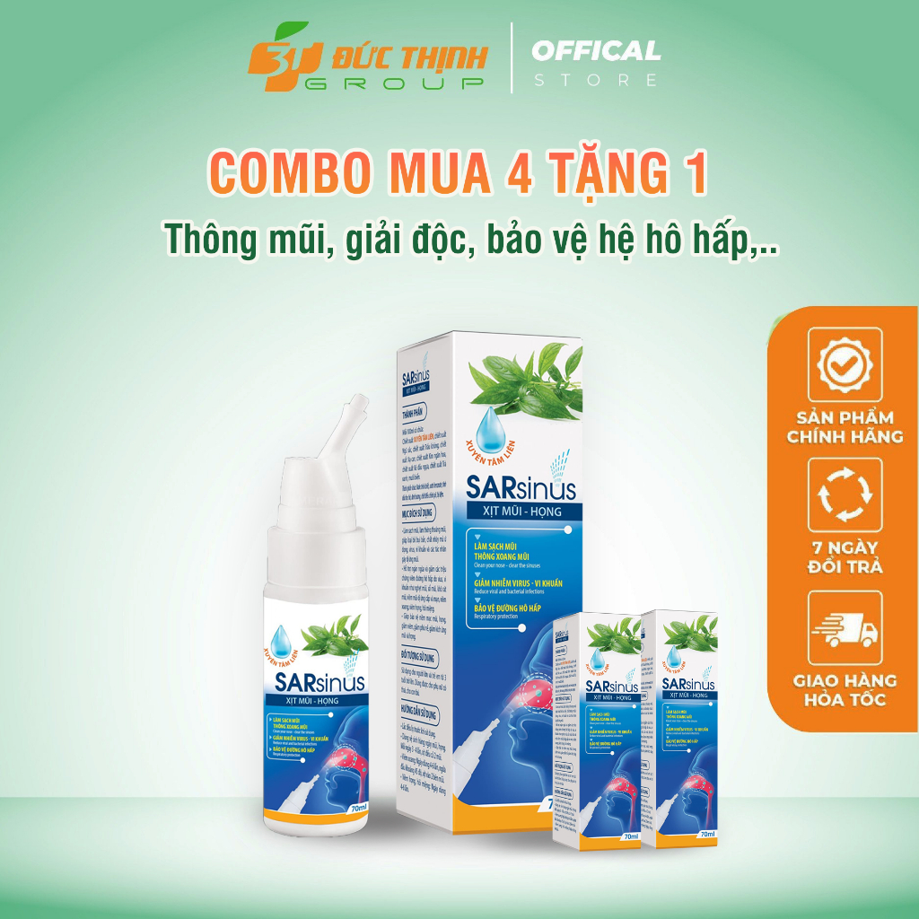 Xịt mũi xuyên tâm liên sarsinus (chai 70ml) - 3T Đức Thịnh - hỗ trợ làm sạch và bảo vệ hệ hô hấp
