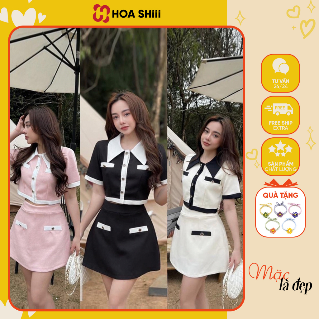 Set Áo Váy Linen Phối Viền Tiểu Thư, Chân Váy Chữ A 3 Màu Kèm Ảnh Thật sẵn hàng kèm video