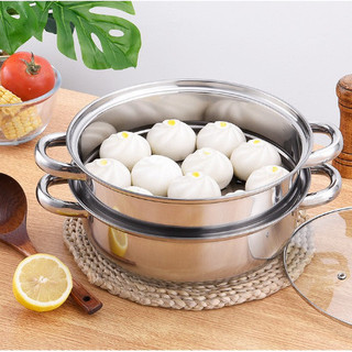 Bộ xửng hấp inox 28cm - nồi hấp đa năng 2 tầng cao cấp nắp kính, nồi lẩu inox lh65