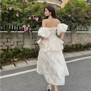 Váy, Váy dài đi biển trễ vai tay bồng tiểu thư Daisy Dress, Váy voan hoa chìm cúp ngực thiết kế