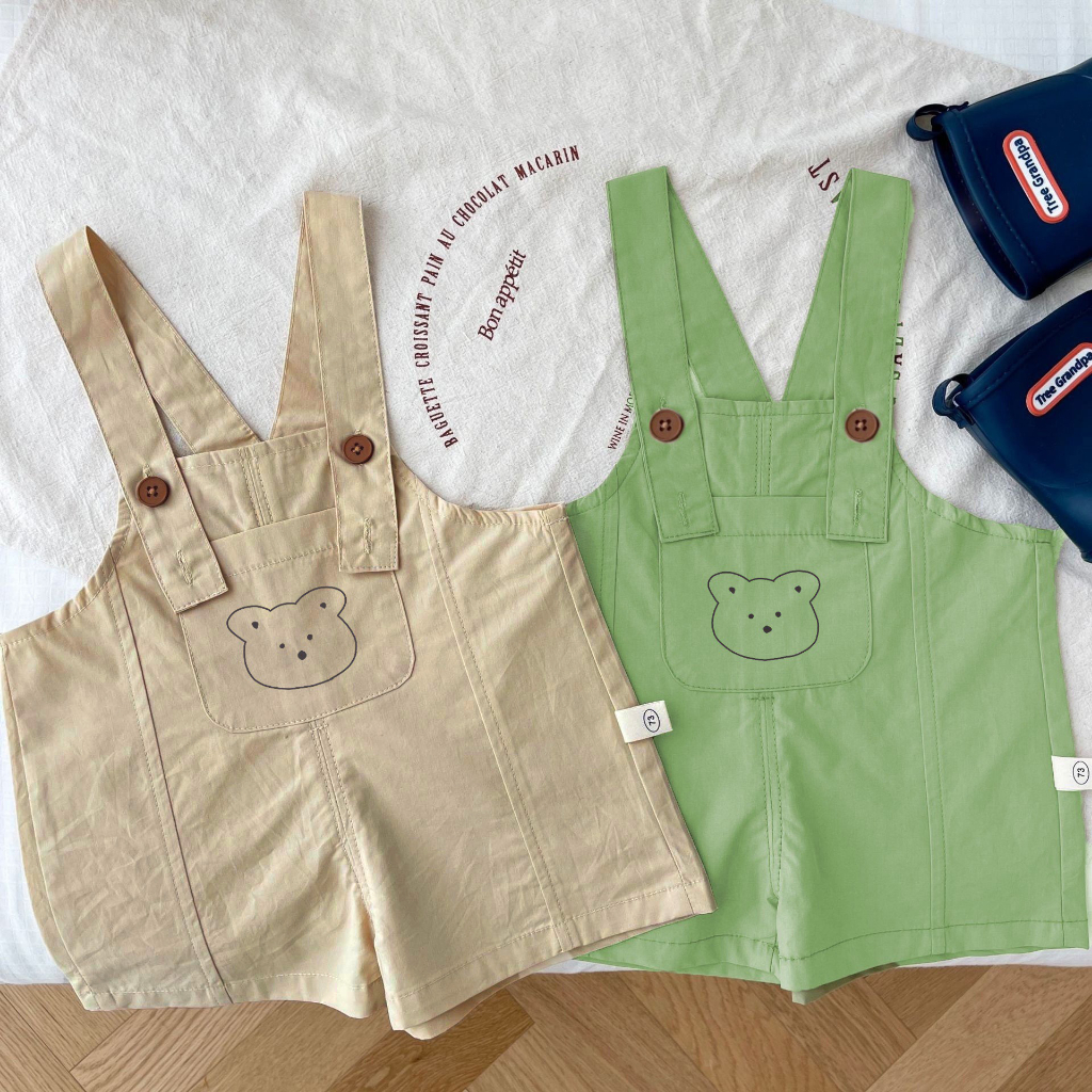 Yếm quần Hokiha Kid cho bé trai bé gái in hình gấu dễ thương chất thô mềm, thoáng mát size 6-13kg TE288