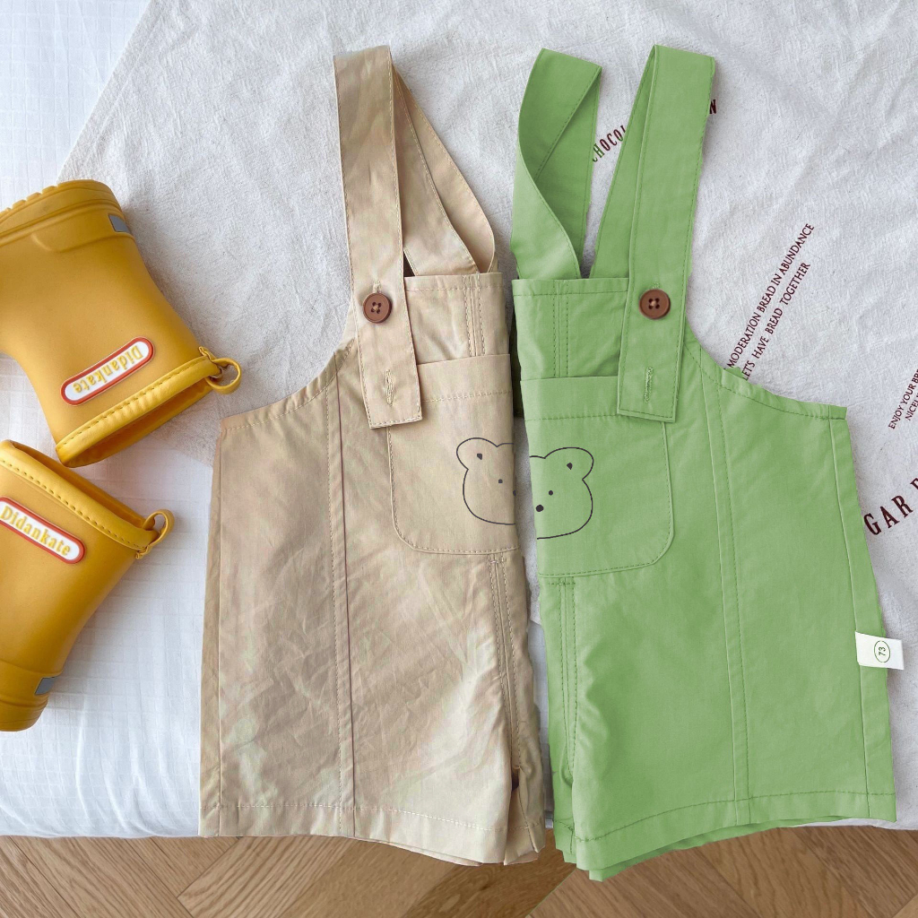 Yếm quần Hokiha Kid cho bé trai bé gái in hình gấu dễ thương chất thô mềm, thoáng mát size 6-13kg TE288