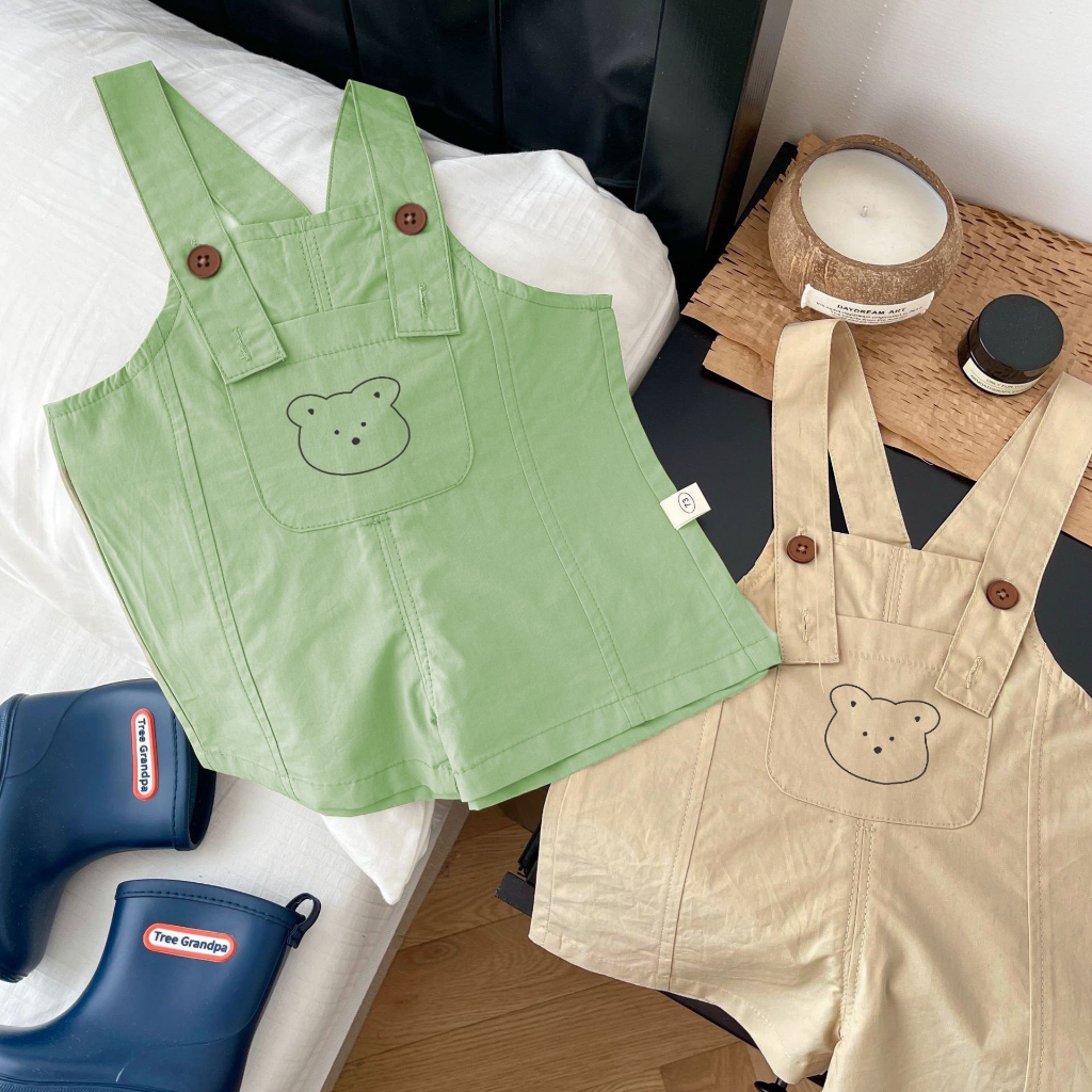 Yếm quần Hokiha Kid cho bé trai bé gái in hình gấu dễ thương chất thô mềm, thoáng mát size 6-13kg TE288