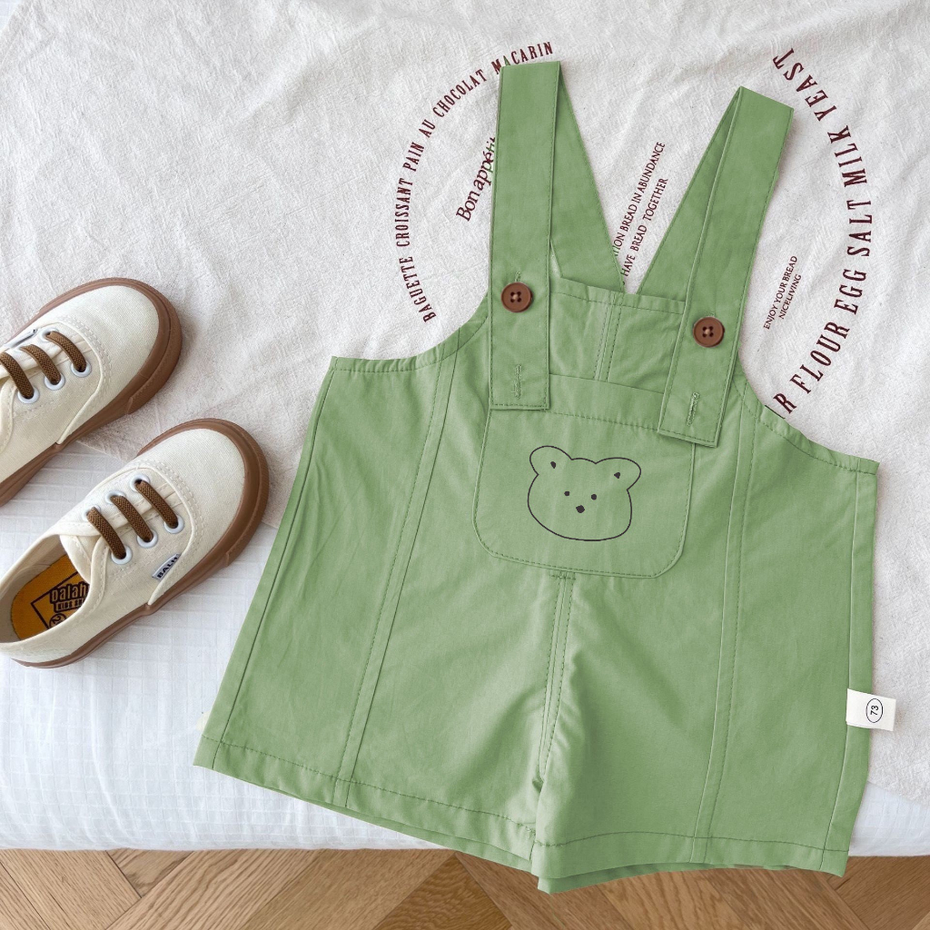 Yếm quần Hokiha Kid cho bé trai bé gái in hình gấu dễ thương chất thô mềm, thoáng mát size 6-13kg TE288