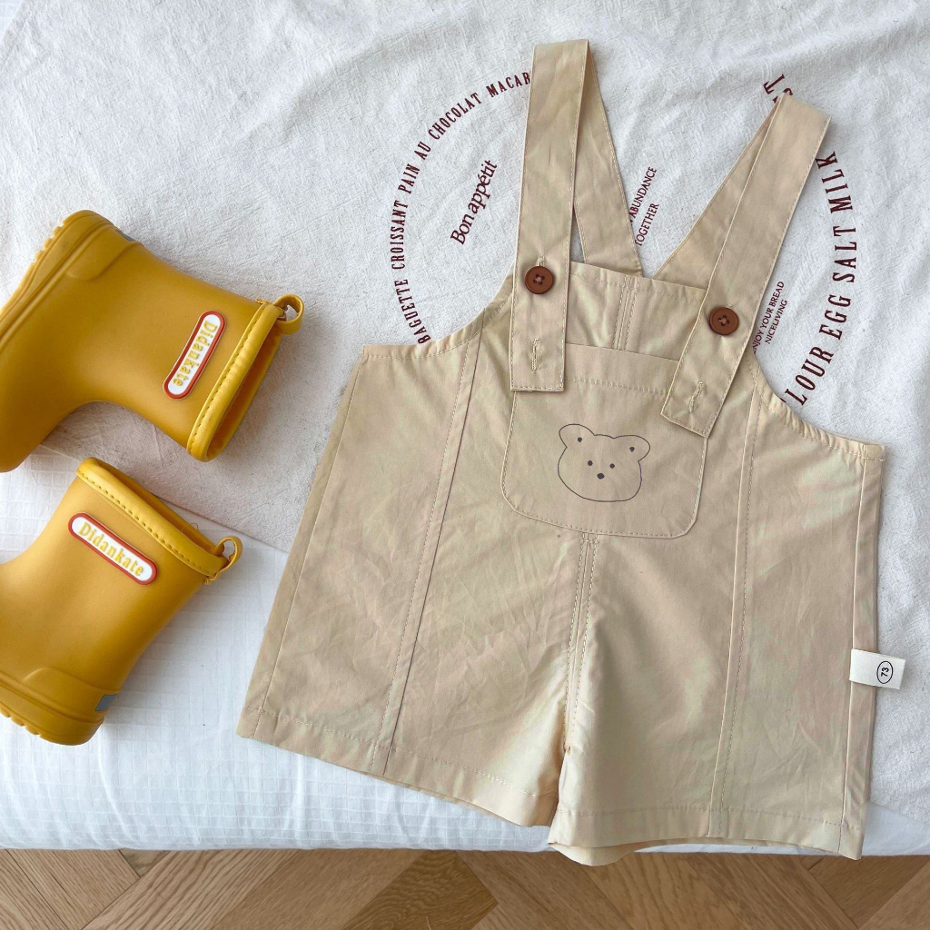 Yếm quần Hokiha Kid cho bé trai bé gái in hình gấu dễ thương chất thô mềm, thoáng mát size 6-13kg TE288