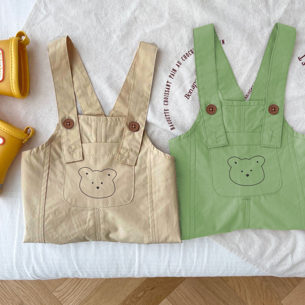 Yếm quần Hokiha Kid cho bé trai bé gái in hình gấu dễ thương chất thô mềm, thoáng mát size 6-13kg TE288