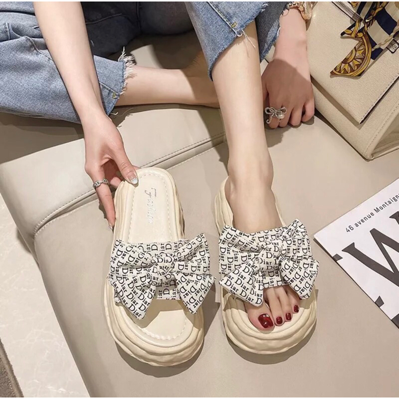Dép đế cao nữ Dép lê đế dày phong cách tiên nữ phối váy