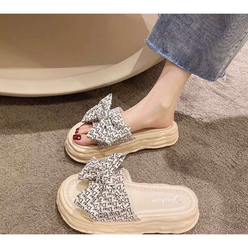 Dép đế cao nữ Dép lê đế dày phong cách tiên nữ phối váy