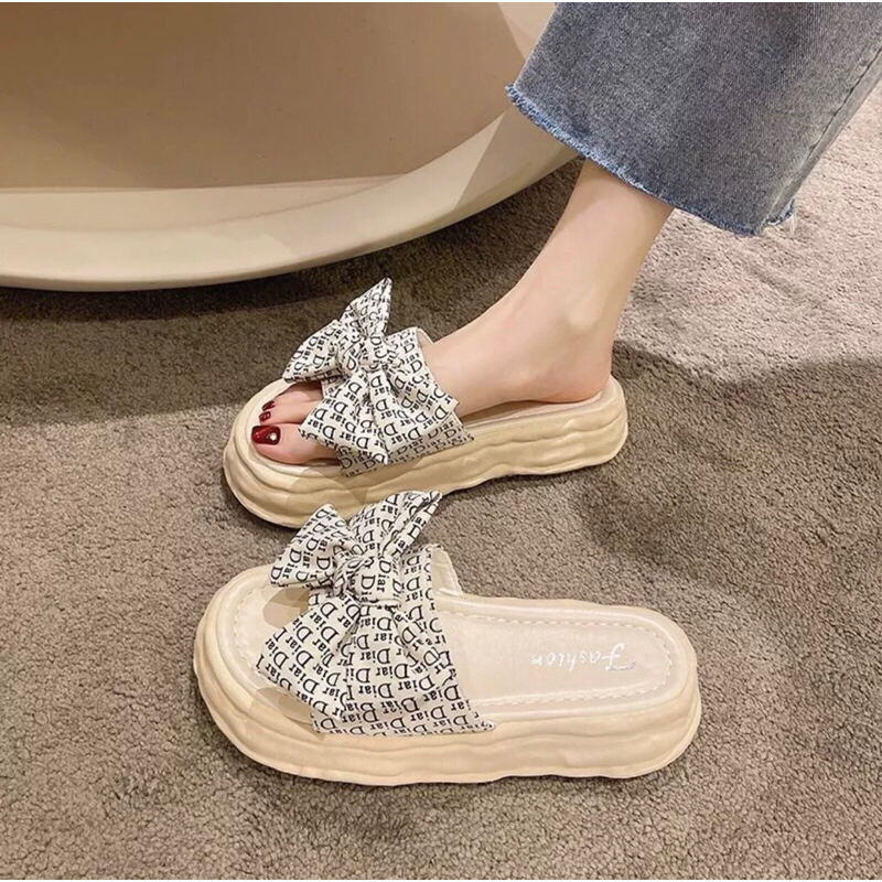 Dép đế cao nữ Dép lê đế dày phong cách tiên nữ phối váy