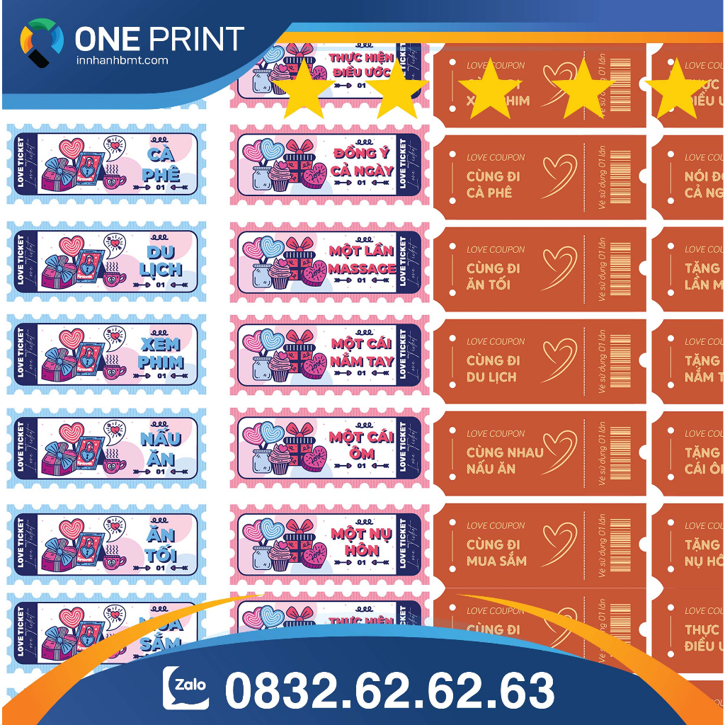 Vé tình yêu, Phiếu tình yêu, Love Coupon, Love Ticket, Quà tặng người yêu cute