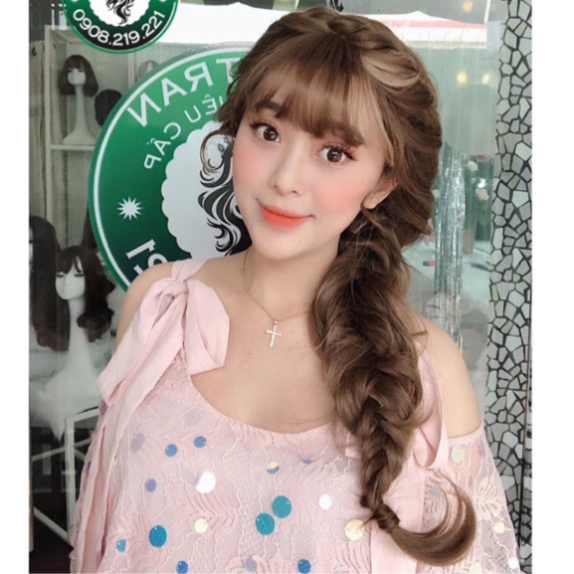 TÓC GIẢ NGUYÊN ĐẦU BÍNH XƯƠNG CÁ PHỐI LIGHT BẠCH KIM ĐỘC QUYỀN- Hình yuri tự chụp, tặng lưới trùm xịn ạ