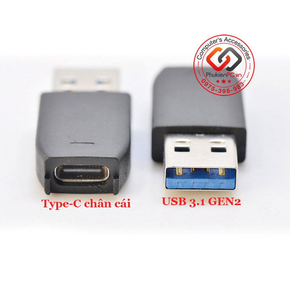 Đầu giắc chuyển đổi USB đực sang Type C Cái tốc độ 10GB USB 3.1 GEN 2 cho máy tính đồng bộ, PC Laptop, cáp sạc Hub USB-C