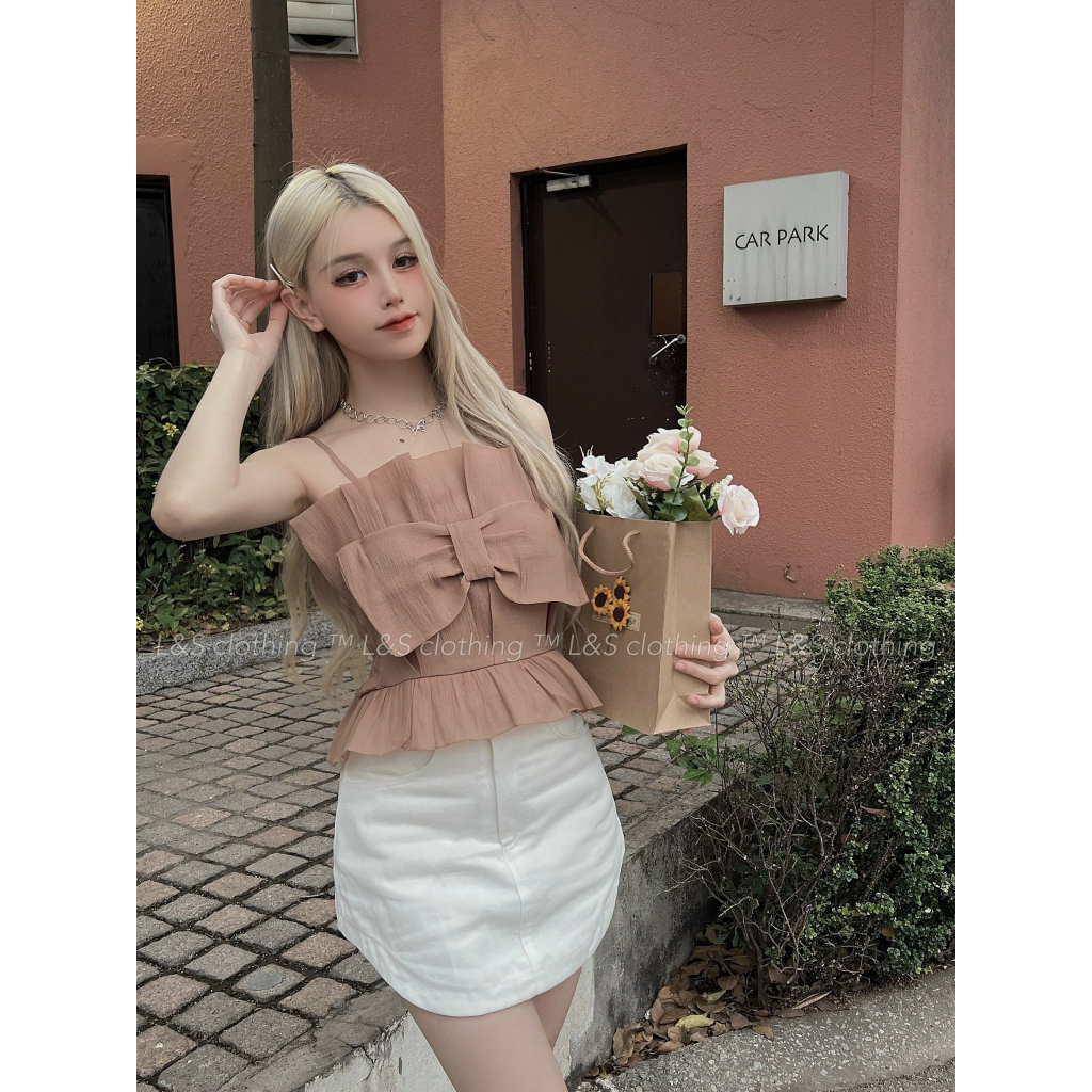Áo LINDA TOP hai dây đính nơ dáng xoè by The Camellia Studio
