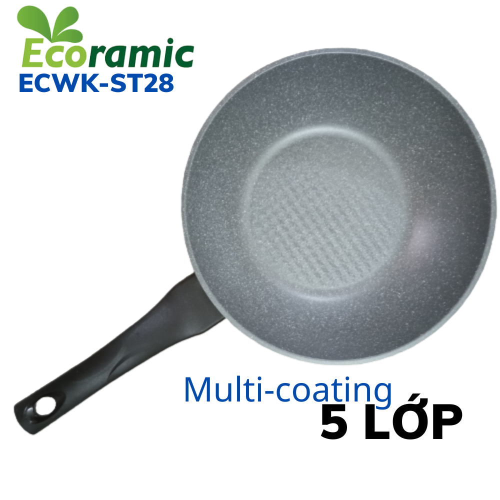 Chảo đá sâu lòng cao cấp 28cm 5 lớp siêu bền Ecoramic ECWK-ST28 Made in Korea