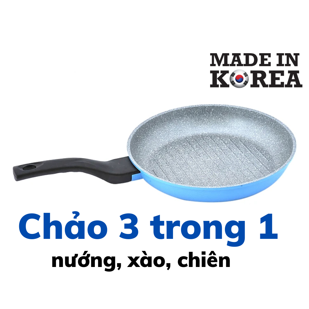 Chảo nướng vân đá 5 lớp siêu bền 28cm Made in Korea ECORAMIC ECPN-ST28GR