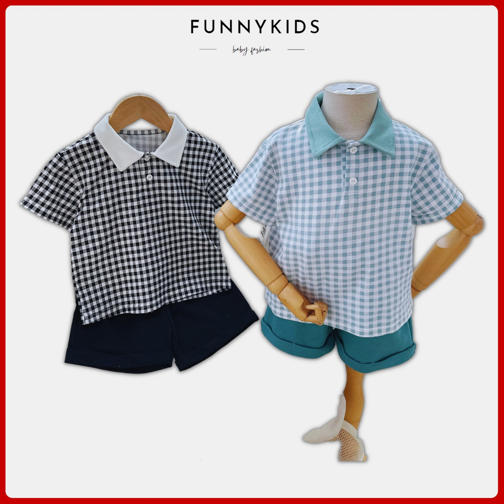 Bộ kẻ cổ đức phối quần màu, chất liệu cotton thoáng mát, Funny thiết kế-SB1435