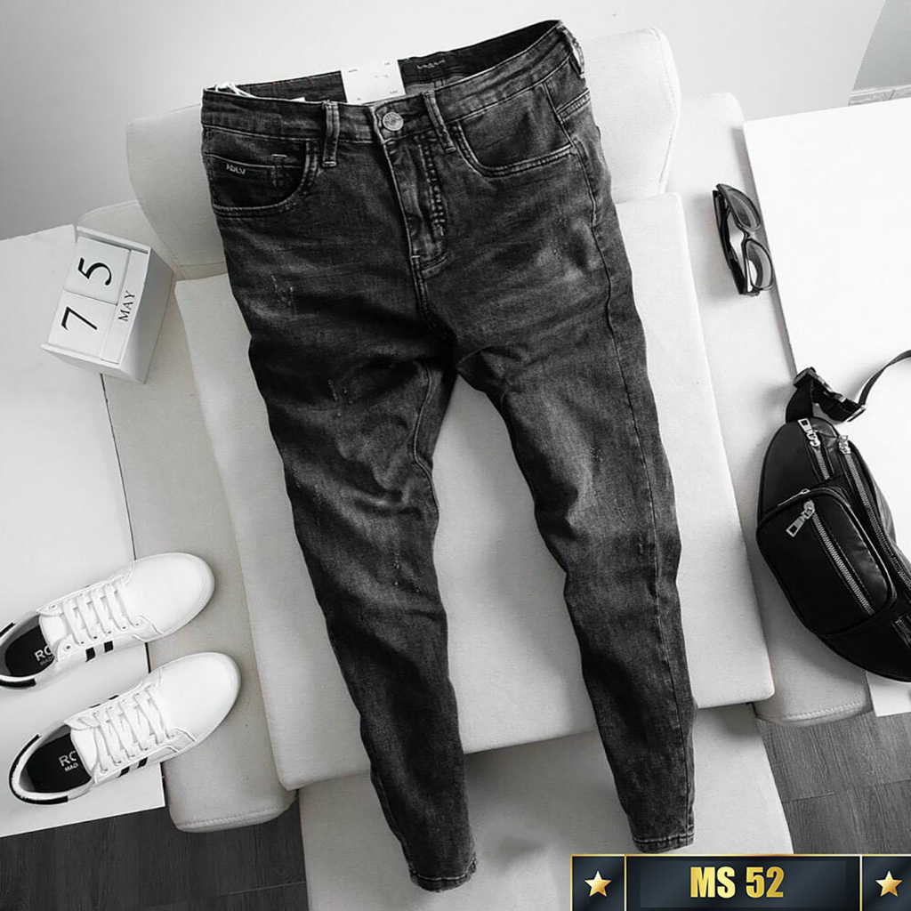 Quần Jean Nam Chất Bò Denim Xám Bạc Xướt Rách Ống Côn Cá Tính Trẻ Trung