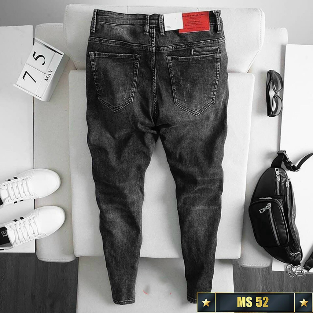 Quần Jean Nam Chất Bò Denim Xám Bạc Xướt Rách Ống Côn Cá Tính Trẻ Trung