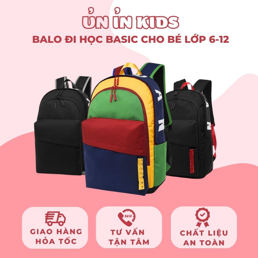Balo đi học du lịch nam nữ ulzzang basic chống thấm nước 3 màu thời trang - ỦN ỈN KIDS
