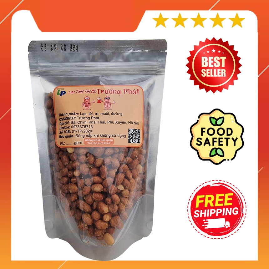 Lạc rang tỏi ớt Trường Phát gói 500g,đậu phộng cháy tỏi, đậu phộng tỏi ớt,món nhậu,đồ ăn vặt,quà biếu tặng