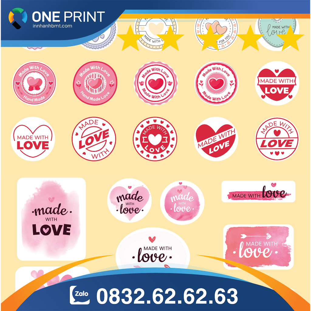 Sticker tình yêu Made with love trang trí Giấy chứng nhận tình yêu, Love Coupon, Postcard tình yêu, thư tình yêu