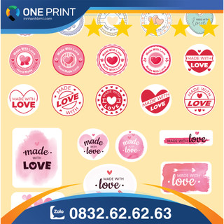Sticker tình yêu Made with love trang trí Giấy chứng nhận tình yêu, Love Coupon, Postcard tình yêu, thư tình yêu